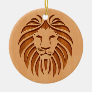 Lion head engraved on wood design ceramic tree decoration
