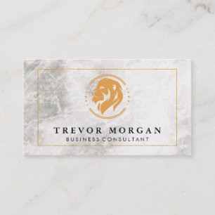 Lion Head Golden Border Marble Business Card