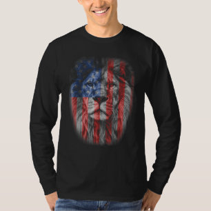 Lion Head Graphic American Patriotic Lion USA Flag T-Shirt
