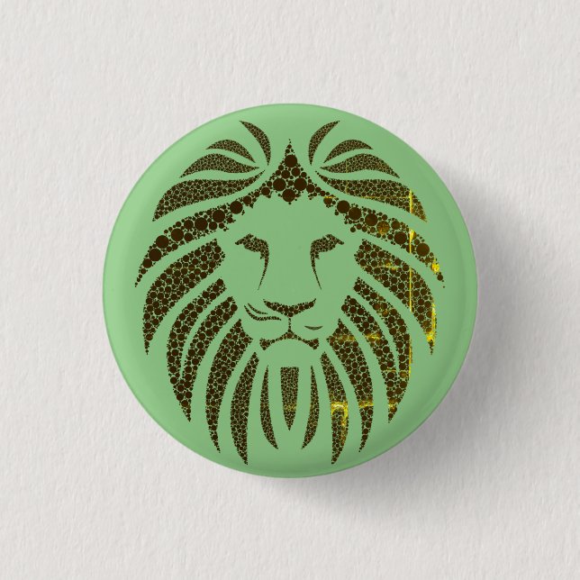 LION HEAD GREEN BACKGROUND 3 CM ROUND BADGE (Front)