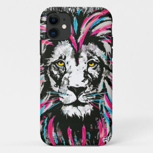 Lion Head iPhone 11 Case Blue Pink Lion