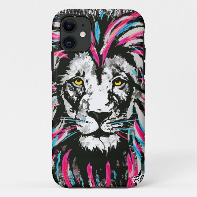 Lion Head iPhone 11 Case | Blue Pink Lion (Back)