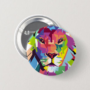 Lion Head Modern Art 6 Cm Round Badge