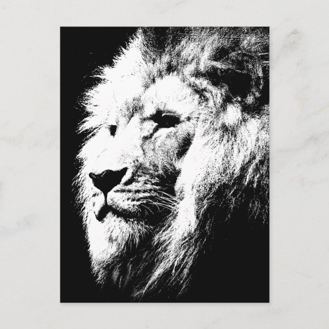 Lion Head Modern Black & White Pop Art Picture Postcard (Front)