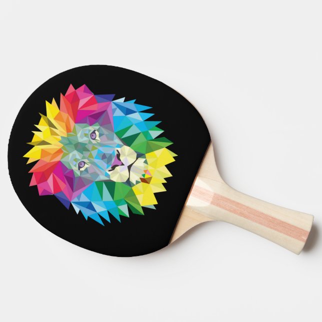 Lion Head on Black Ping Pong Paddle (Side)