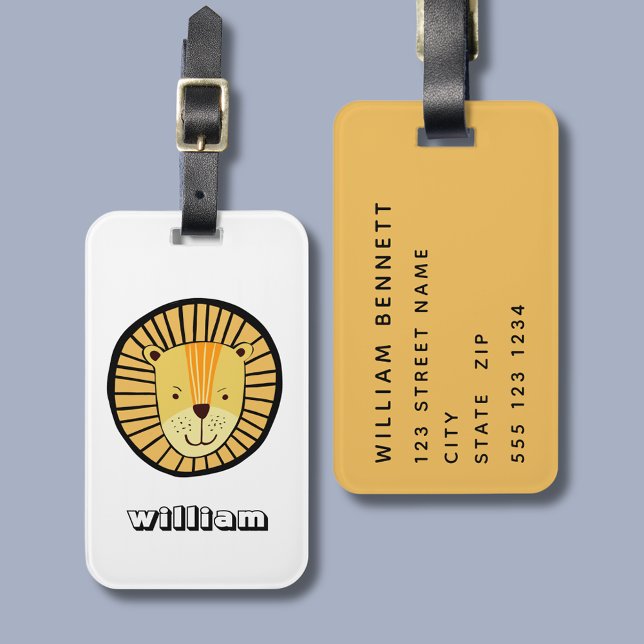 Lion head personalised luggage tag (Kids Lion head wild cats personalized luggage tag)