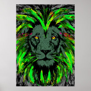 Lion Head Poster Art Green Lion Poster