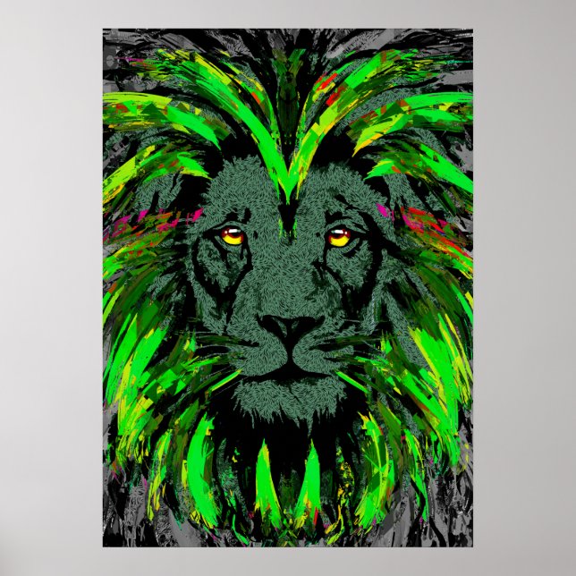Lion Head Poster Art | Green Lion Poster (Front)