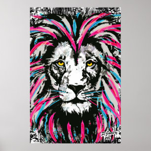 Lion Head Poster Print Blue Pink Lion Poster