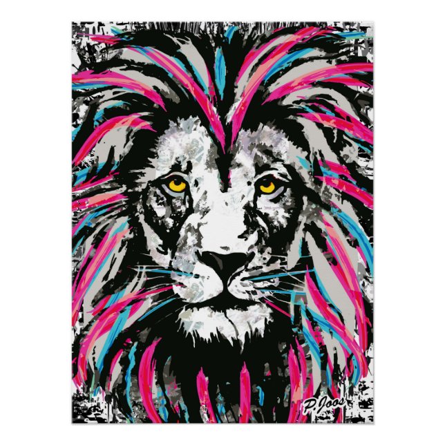 Lion Head Poster Print - Pink Lion Poster Glossy (Front)