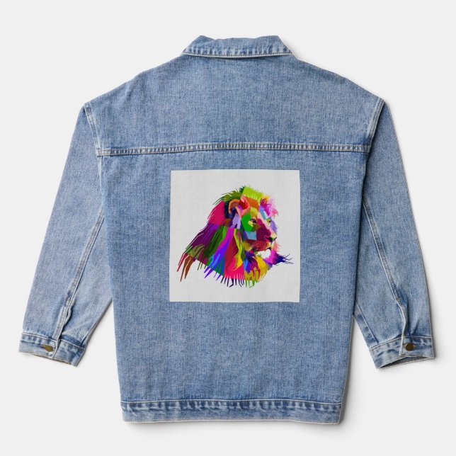 Lion  Head Prismatic Pop Art Design-62502 Denim Jacket (Back)