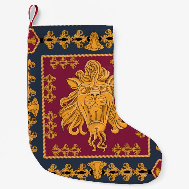Lion head scarf: golden motif. small christmas stocking (Front)