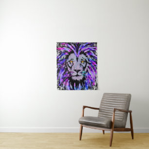 Lion Head Tapestry Blue Lion Tapestries