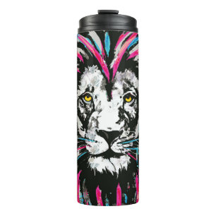Lion Head Tumbler   Blue Pink Lion Travel Mug