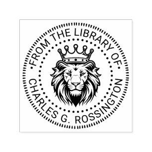 Lion Head Wearing Crown Library Book Name Self-inking Stamp