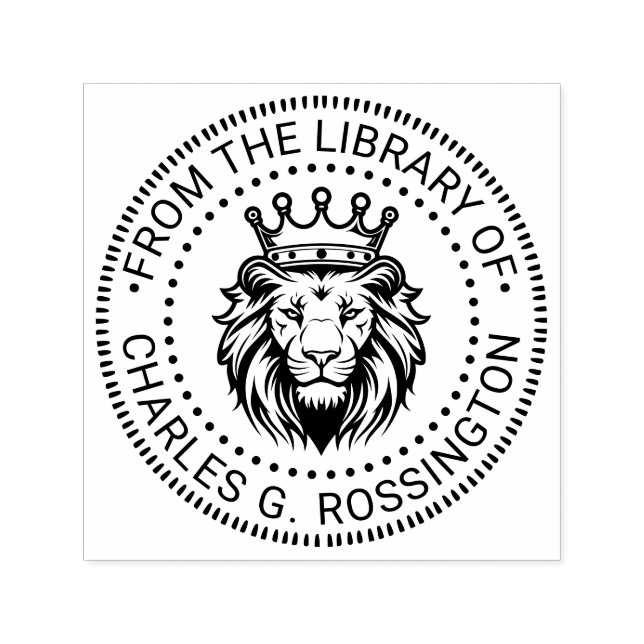 Lion Head Wearing Crown Library Book Name Self-inking Stamp (Design)