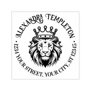 Lion Head Wearing Crown Name Return Address Self-inking Stamp