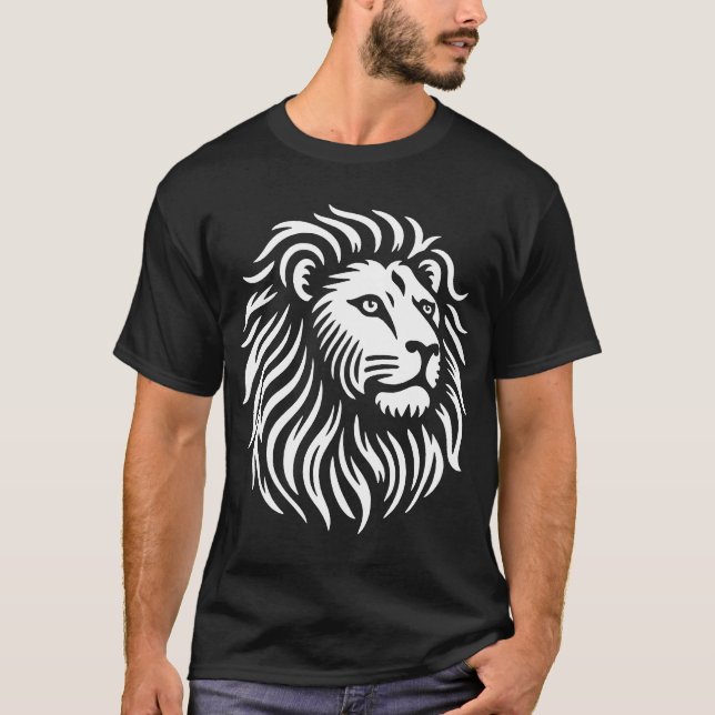 Lion Head - White on Black T-Shirt (Front)