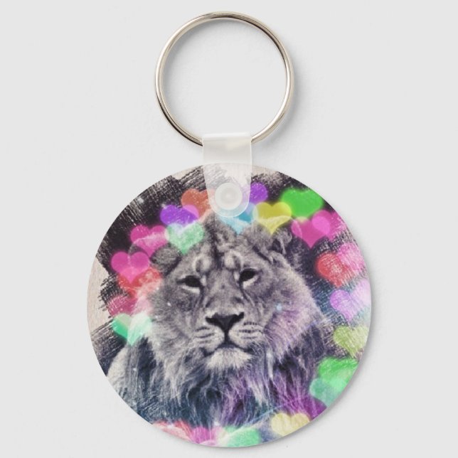 Lion Heart Bokeh Digital Art Drawing Key Ring (Front)