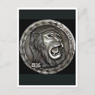 Lion. Hobo nickel coin. Postcard