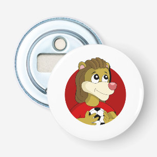 Lion holding a soccer ball cartoon bottle opener