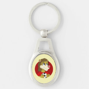 Lion holding a soccer ball cartoon keychain
