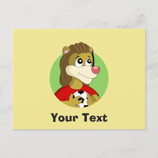Lion holding a soccer ball cartoon postcard (Front)