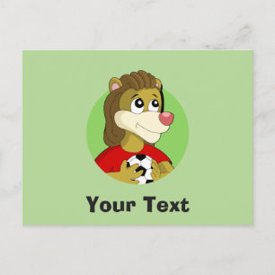 Lion holding a soccer ball cartoon postcard
