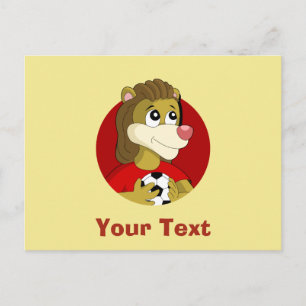 Lion holding a soccer ball cartoon postcard