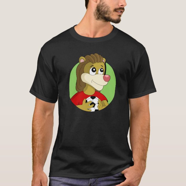 Lion holding a soccer ball cartoon T-Shirt (Front)