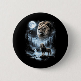 Lion Howling At Moon 90s Retro Safari Animal 6 Cm Round Badge
