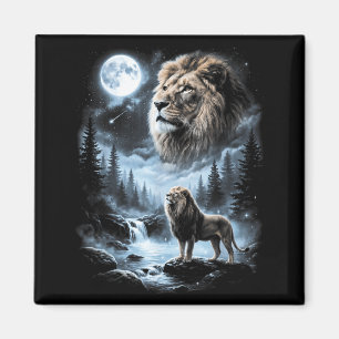Lion Howling At Moon 90s Retro Safari Animal Magnet