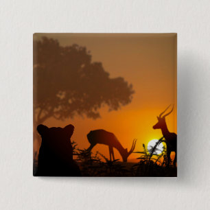 Lion Hunt 15 Cm Square Badge