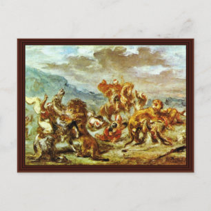 Lion Hunt By Eugène Ferdinand Victor Delacroix Postcard