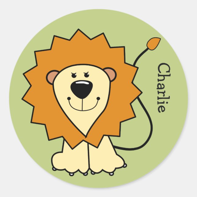 Lion illustration custom name kids' stickers (Front)