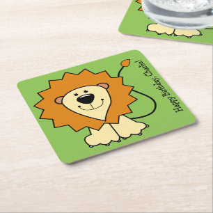 Lion illustration custom text paper coasters