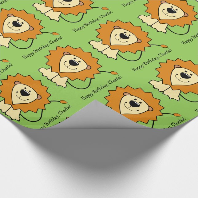 Lion illustration custom text wrapping paper (Corner)