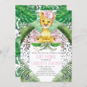 Lion Illustration Girl Safari Baby Shower Invitation