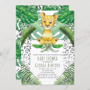 Lion Illustration Safari Baby Shower Invitation