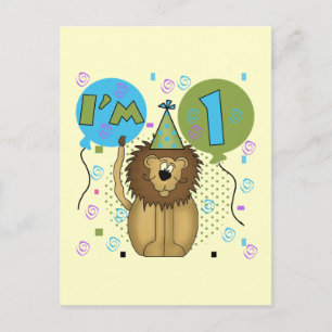 Lion I'm 1 First Birthday Tshirts and Gifts Announcement Postcard