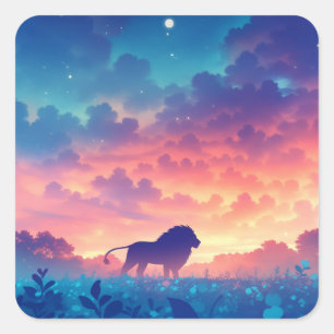 Lion in a Field of Sunset Hues Square Sticker