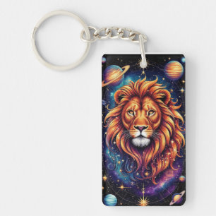 Lion in Cosmic Starry Galaxy Key Ring