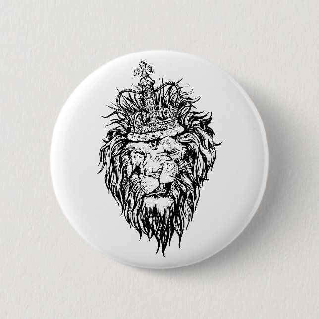 Lion in crown 6 cm round badge (Front)