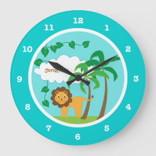 Lion in Jungle with Palm Trees Personalised Large Clock