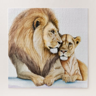 Lion in Love Lion Couple Photo for Lion Lover Jigsaw Puzzle