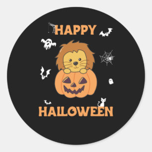 Lion In Pumpkin Sweet Lions Happy Halloween Classic Round Sticker