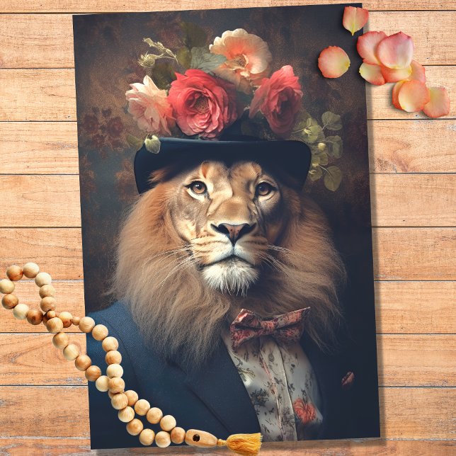 Lion in Suit, Hat with Flowers 3 Decoupage Paper (Creator Uploaded)
