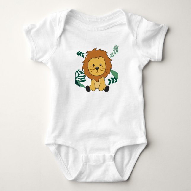 Lion In The Jungle Cute Animals For Kids Lions Baby Bodysuit (Front)