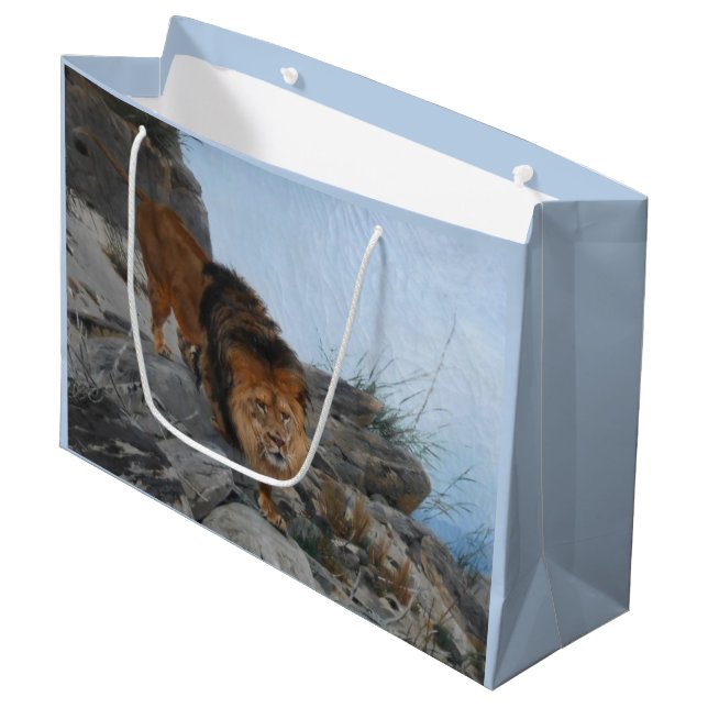 Lion in the Mountains (by Richard Friese) Large Gift Bag (Front Angled)