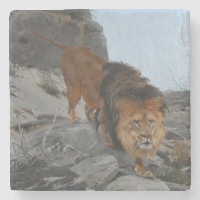 Lion in the Mountains (by Richard Friese) Stone Coaster (Front)